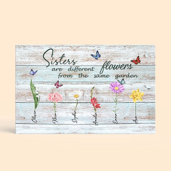 Personlig syster födelse blommor trädgård canvas målning för heminredning tecken