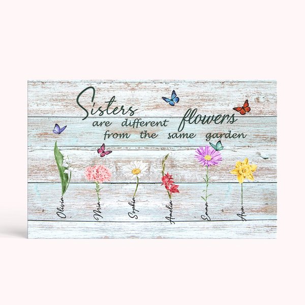 Peinture sur Toile Personnalisée avec 2-6 Noms et Fleur de Naissance Décoration Domicile Thème Jardin Cadeau pour Famille Sœur Amie