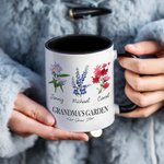 Personalized Grandma's Garden 1-20 Birth Flowers 11oz Ceramic Coffee Mug Gift for Mother Grandma