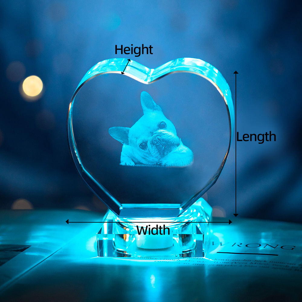 Personalized 3D Photo Crystal Heartshaped with LED Light Base CALLIE