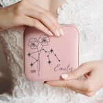 Boîte à Bijoux en Cuir Personnalisée avec Nom Fleur de Naissance et Constellation Cadeaux d'Anniversaire pour Femmes
