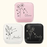 Gepersonaliseerde Geboortebloem en Sterrenbeeld Leren Sieradendoos Cadeaus voor Vrouwen