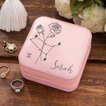 Boîte à Bijoux en Cuir Personnalisée avec Nom Fleur de Naissance et Constellation Cadeaux d'Anniversaire pour Femmes