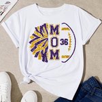 Personalized Football Mom Short Sleeve Glitter T-shirt with Number