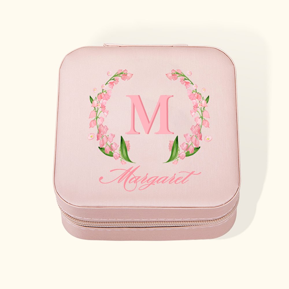 Boîte à Bijoux en Cuir Personnalisée avec Nom et Fleur de Naissance Cadeau Anniversaire Mariage Fête pour Femme