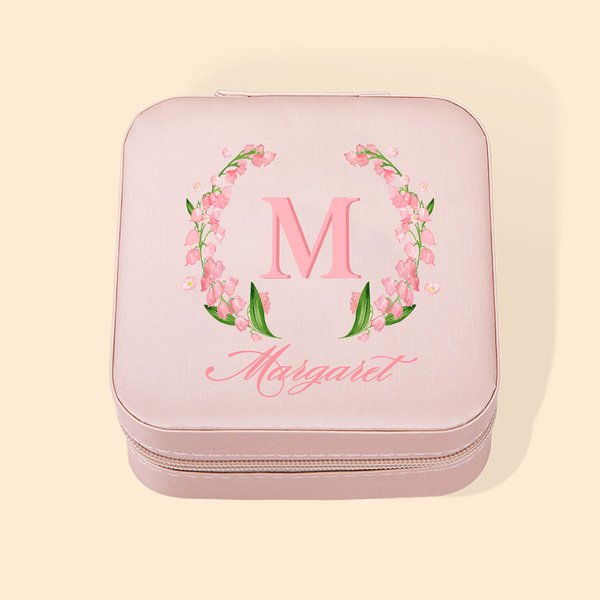 Birth Flower Initial Embroidered Jewelry Box