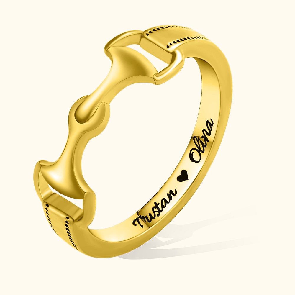 Bague Mors de Cheval Personnalisée avec Texte Gravé Cadeau Anniversaire pour Amoureux d'Équitation