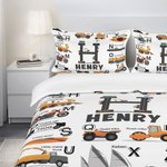 Personalized Construction Vehicle 3 Piece Bedding Set Gift for Kids