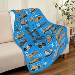 Personalised Transportation Vehicle Kid Blanket with Initial and Name Educational Alphabet Home Decoration Birthday Gift for Kid Boy