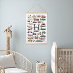 Vehículo de Transporte Personalizado Marco de Madera Colgante de Pared con Inicial y Nombre Alfabeto Educativo Lienzo Magnético Póster Regalo para Niñ