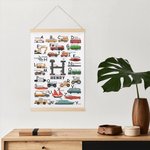 Vehículo de Transporte Personalizado Marco de Madera Colgante de Pared con Inicial y Nombre Alfabeto Educativo Lienzo Magnético Póster Regalo para Niñ