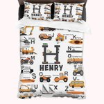 Personalized Construction Vehicle 3 Piece Bedding Set Gift for Kids