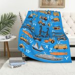 Personalised Transportation Vehicle Kid Blanket with Initial and Name Educational Alphabet Home Decoration Birthday Gift for Kid Boy