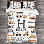 Personalized Construction Vehicle 3 Piece Bedding Set Gift for Kids