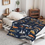 Personalised Transportation Vehicle Kid Blanket with Initial and Name Educational Alphabet Home Decoration Birthday Gift for Kid Boy