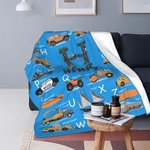 Personalised Transportation Vehicle Kid Blanket with Initial and Name Educational Alphabet Home Decoration Birthday Gift for Kid Boy