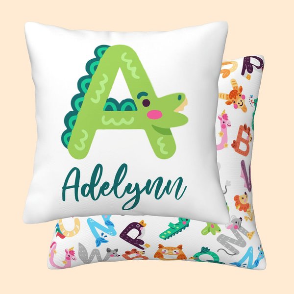 Alphabet Animal Name Throw Pillow Cover