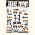 Personalized Construction Vehicle 3 Piece Bedding Set Gift for Kids