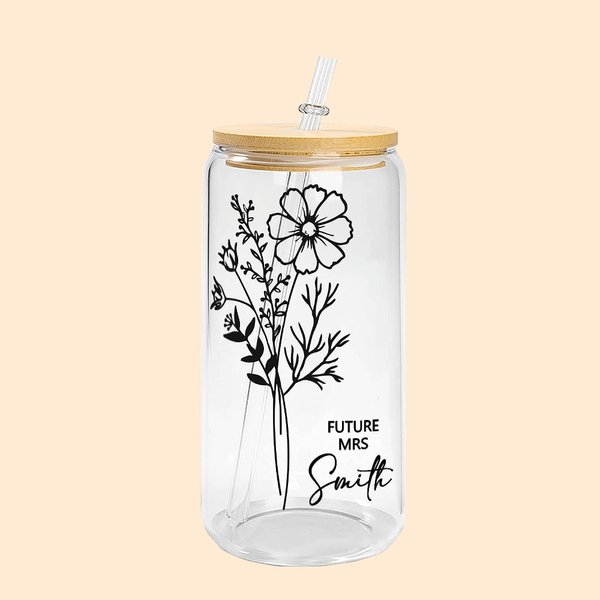 Birth Flower FUTURE MRS MISS Glass Cup