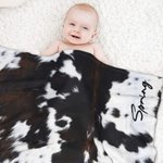 Coperta in pile con stampa di pelliccia di mucca e nome Regalo neonato per la festa del bambino