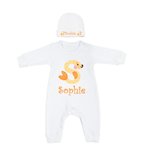Personalisierte Brief Tier Baby Baumwolle Strampler Set mit Hut Coming Home Outfit