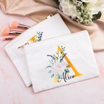 Personalized Makeup Cosmetic Bag with Flower & Initial