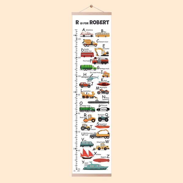 Alphabet Vehicle & Dino Height Growth Chart