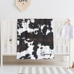 Coperta in pile con stampa di pelliccia di mucca e nome Regalo neonato per la festa del bambino