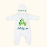 Personalisierte Brief Tier Baby Baumwolle Strampler Set mit Hut Coming Home Outfit