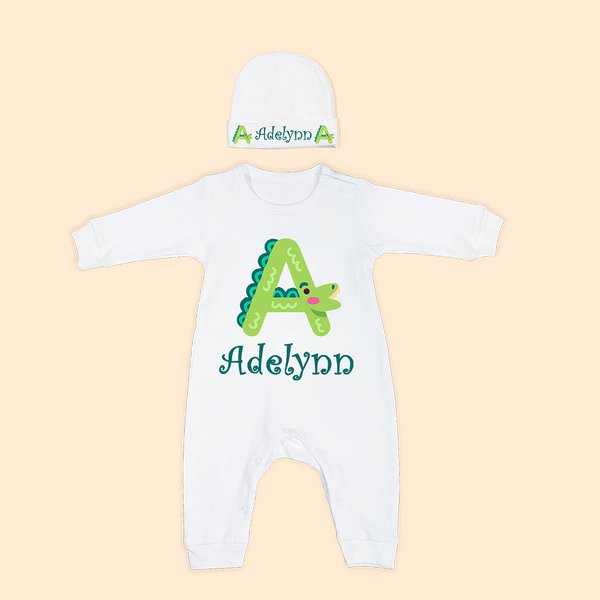 Lettera personalizzata Animale Baby Set tutina in cotone con cappello Coming Home Outfit