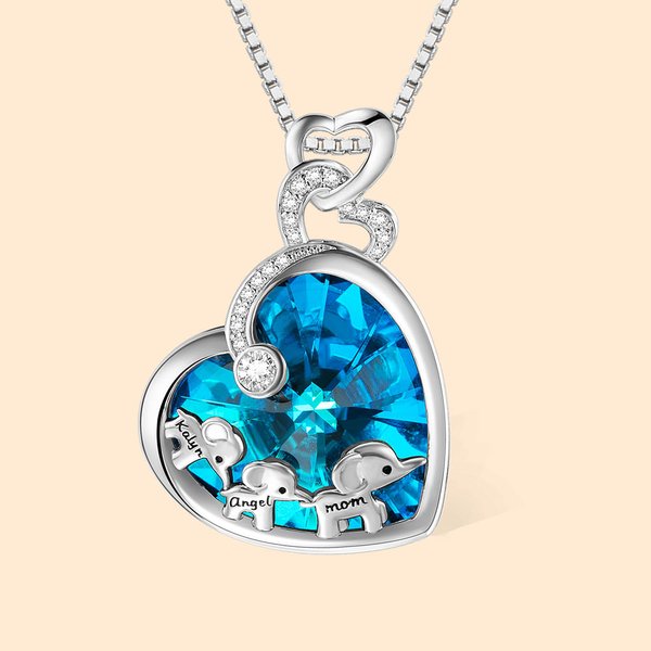 Personalisierte Glitzernde Herzformige Halskette mit Elefant und Kristall Geschenk für Mutter Oma Familie