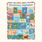 Manta de franela con nombre y alfabeto de animales para niños personalizada