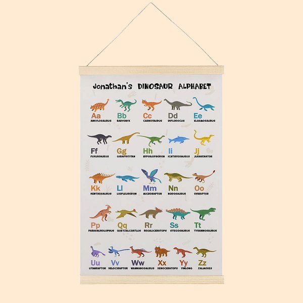 Personalized Canvas Dinosaur Alphabet Wall Art Educational Poster Classroom Nursery Decor