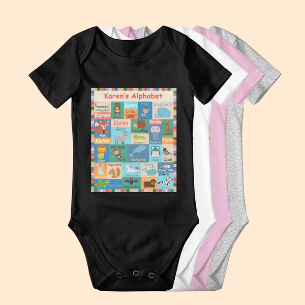 Animal Alphabet Baby Onesie With Name