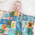 Manta de franela con nombre y alfabeto de animales para niños personalizada