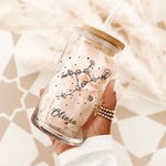 Henkilökohtainen Syntymä Kukka ja tähtikuvio lasi vesipullo olki ja bambu kansi kanssa