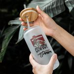 Personalised Western Cowboy Frosted Glass Tumbler with Straw and Bamboo Lid