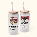 Personalised Western Cowboy Frosted Glass Tumbler with Straw and Bamboo Lid