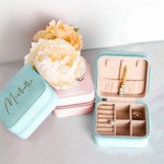 Personalized PU Leather Jewelry Box Organizer with Name Portable Travel Essentials Birthday Wedding Gift for Women