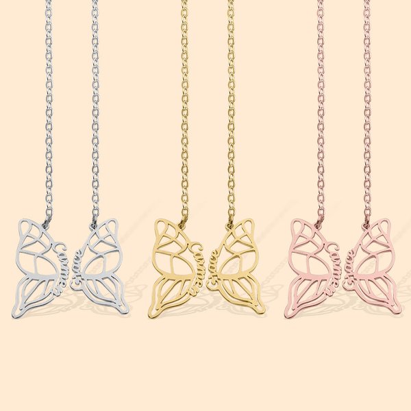 Personalisierte Satz von 2 Schmetterling Freundschaft Halsketten für beste Freunde Schmuck