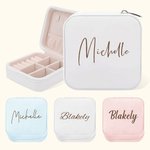 Personalized PU Leather Jewelry Box Organizer with Name Portable Travel Essentials Birthday Wedding Gift for Women