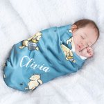Personalized Classic Winnie The Pooh Swaddle Blanket with Name for Baby Shower Birthday Gift for Baby