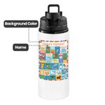 Gepersonaliseerde waterfles met dierenalfabet en naam voor kinderen