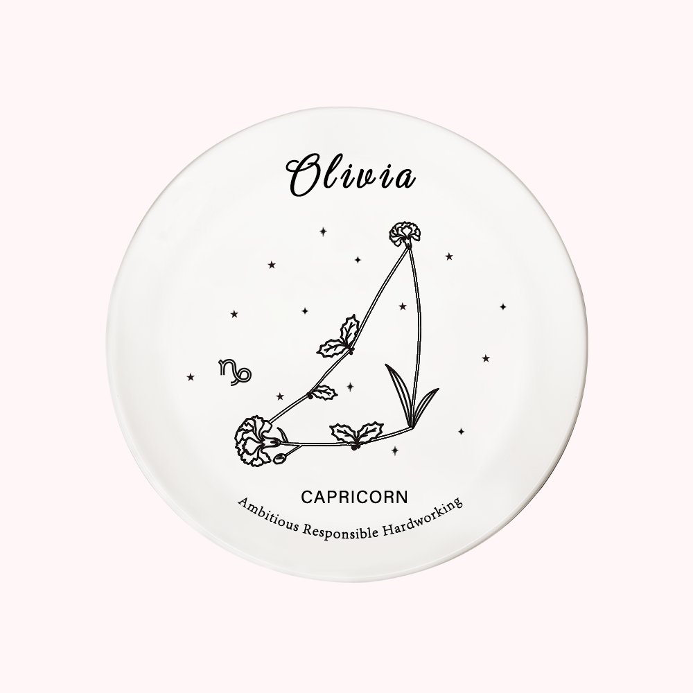 Plateau à Bijoux Personnalisé avec Nom Signe du Zodiaque en Fleur de Naissance Cadeau Anniversaire Fête pour Femme