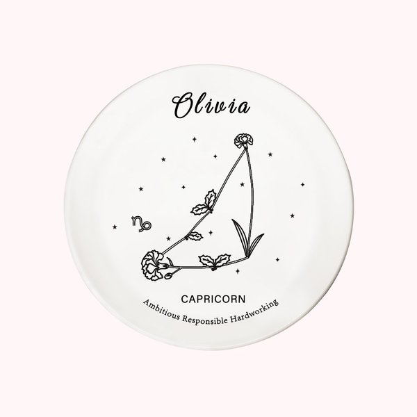 Plateau à Bijoux Personnalisé avec Nom Signe du Zodiaque en Fleur de Naissance Cadeau Anniversaire Fête pour Femme