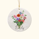 Décoration en Céramique Personnalisée avec Noms Fleurs de Naissance Année Étiquette Panier Sapin Bouteille Cadeau Noël Fêtes Fin d'Année pour Famille