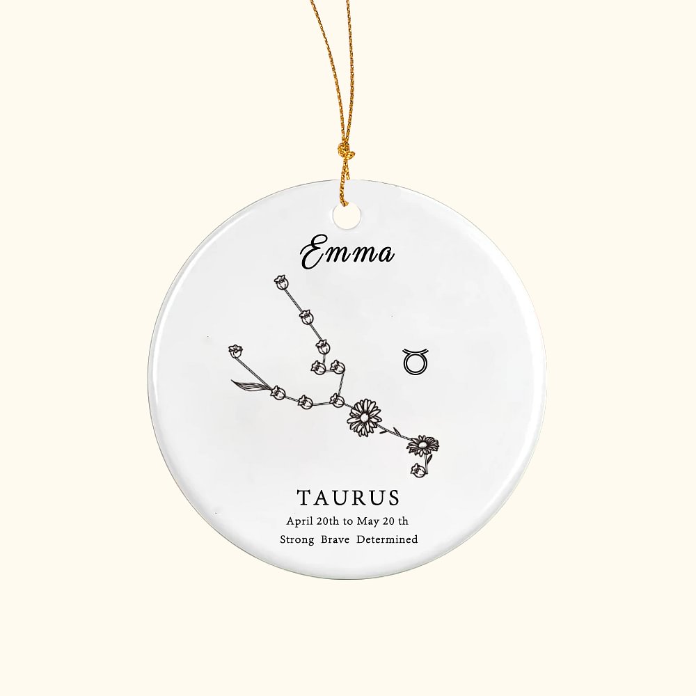 Ornamento in ceramica personalizzato con fiore di nascita e costellazione