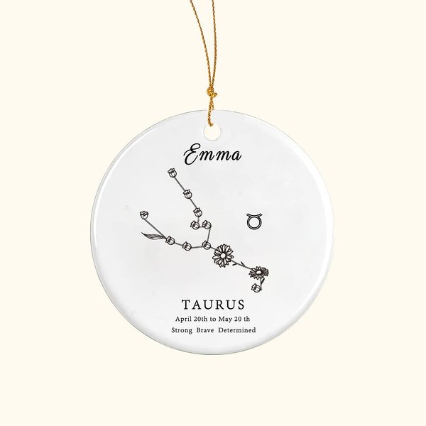 Étiquette Céramique Personnalisée avec Nom Fleur de Naissance Signe du Zodiaque Décoration à l'Intérieur Cadeau Anniversaire Emménagement