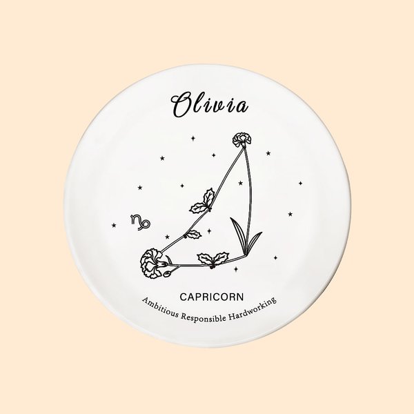 Personalized Birth Flower with Zodiac Sign Floral Ring Jewelry Dish Gift for Her