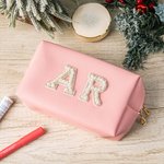 Personalized Letter with Pearls Rhinestones Leather Makeup Bag Cosmetic Bag for Women Girls